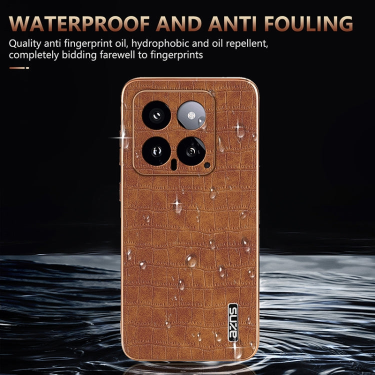 Pour Xiaomi 14 Coque de téléphone à couverture complète AZNS avec cadre galvanisé et texture crocodile (Noir)