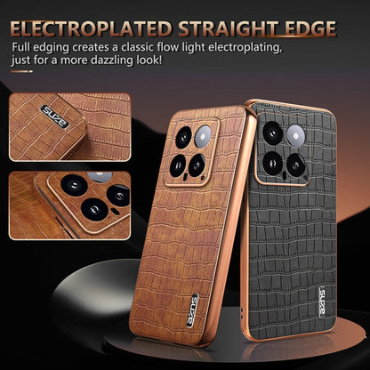 For Xiaomi 14 AZNS Electroplated Frame Crocodile Texture Full Coverage Phone Case(Blue)