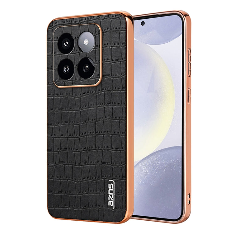 Pour Xiaomi 14 Pro Coque de téléphone à couverture complète AZNS avec cadre galvanisé et texture crocodile (Noir)