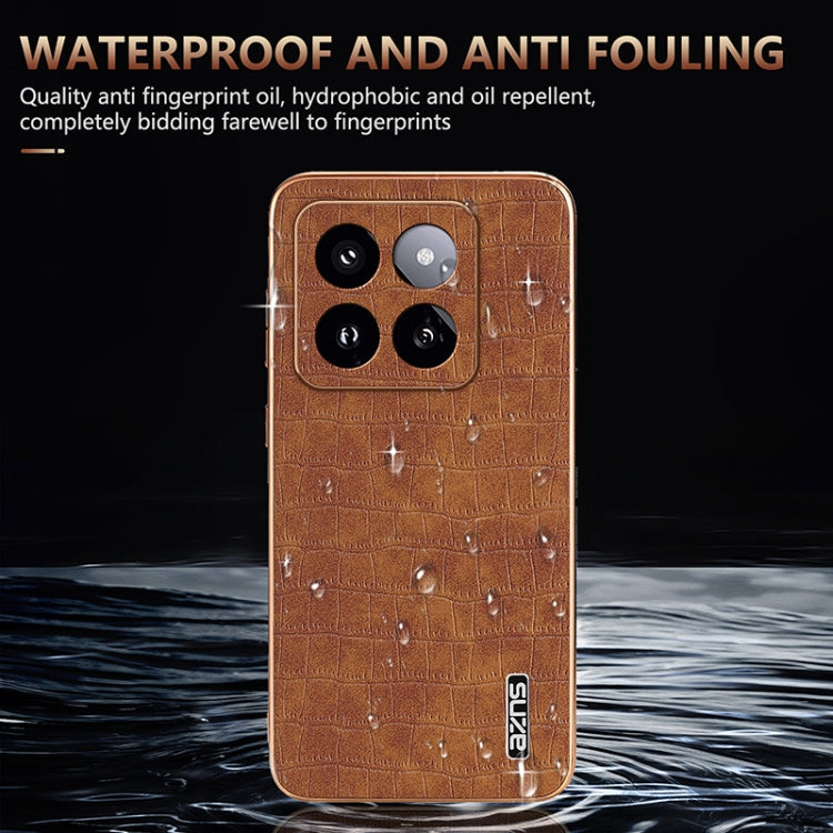 Pour Xiaomi 14 Pro Coque de téléphone à couverture complète AZNS avec cadre galvanisé et texture crocodile (Noir)