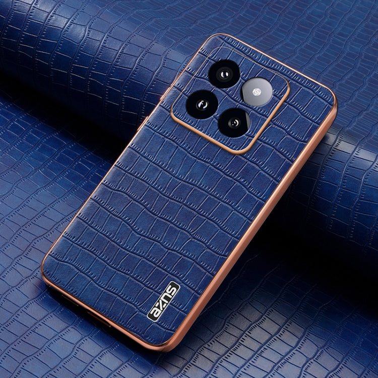 Pour Xiaomi 14 Pro AZNS Coque de téléphone à couverture complète avec cadre galvanisé et texture crocodile (bleu)