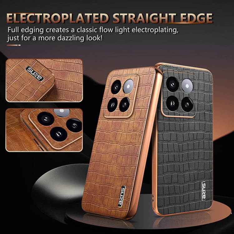 Pour Xiaomi 14 Pro AZNS Coque de téléphone à couverture complète avec cadre galvanisé et texture crocodile (bleu)