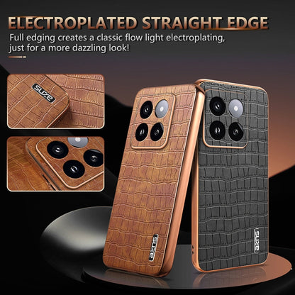 Pour Xiaomi 14 Pro AZNS Coque de téléphone à couverture complète avec cadre galvanisé et texture crocodile (bleu)