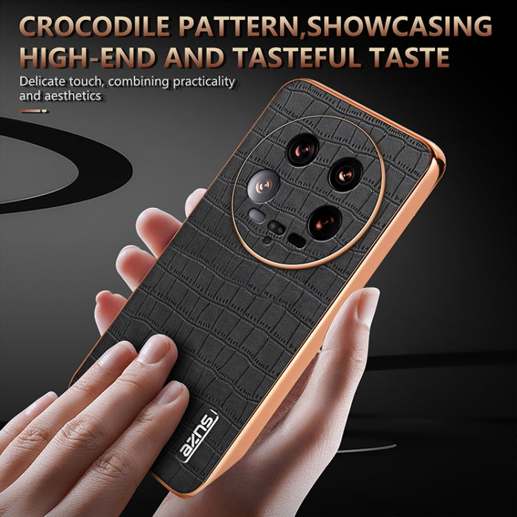 For Xiaomi 14 Ultra AZNS Electroplated Frame Crocodile Texture Full Coverage Phone Case(Black)