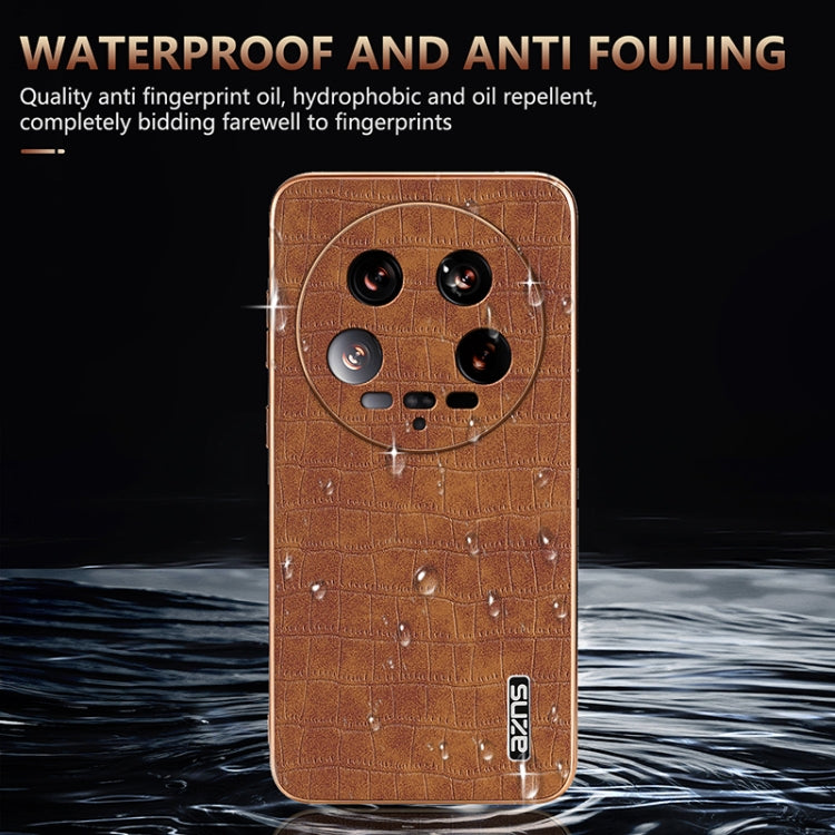 For Xiaomi 14 Ultra AZNS Electroplated Frame Crocodile Texture Full Coverage Phone Case(Brown)