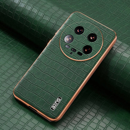 For Xiaomi 14 Ultra AZNS Electroplated Frame Crocodile Texture Full Coverage Phone Case(Green)