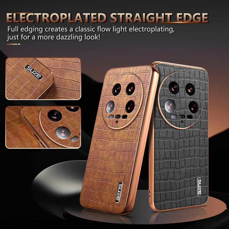 For Xiaomi 14 Ultra AZNS Electroplated Frame Crocodile Texture Full Coverage Phone Case(Blue)