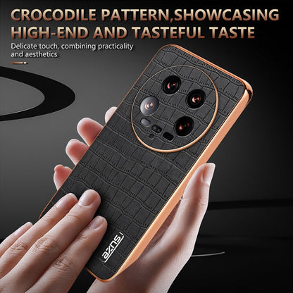 For Xiaomi 14 Ultra AZNS Electroplated Frame Crocodile Texture Full Coverage Phone Case(Blue)