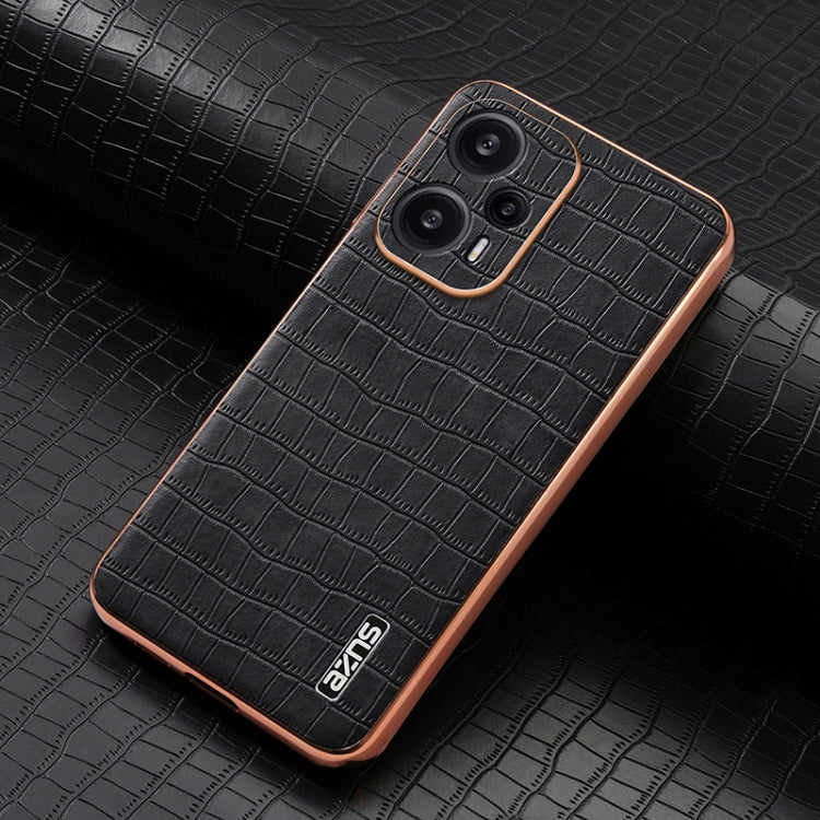 For Xiaomi Poco F5 AZNS Electroplated Frame Crocodile Texture Full Coverage Phone Case(Black)
