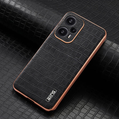 For Xiaomi Poco F5 AZNS Electroplated Frame Crocodile Texture Full Coverage Phone Case(Black)