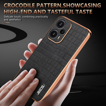 For Xiaomi Poco F5 AZNS Electroplated Frame Crocodile Texture Full Coverage Phone Case(Black)