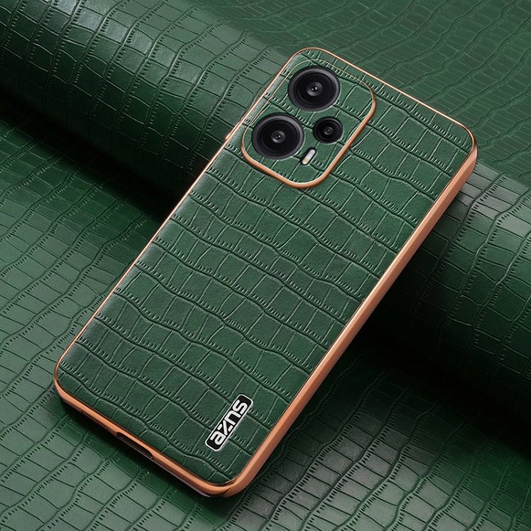 Pour Xiaomi Poco F5 Étui de téléphone à couverture complète en similicuir grain crocodile avec cadre galvanisé AZNS (Vert)