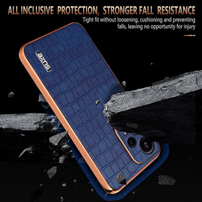 Pour Xiaomi Poco F5 Étui de téléphone à couverture complète en similicuir grain crocodile avec cadre galvanisé AZNS (Vert)