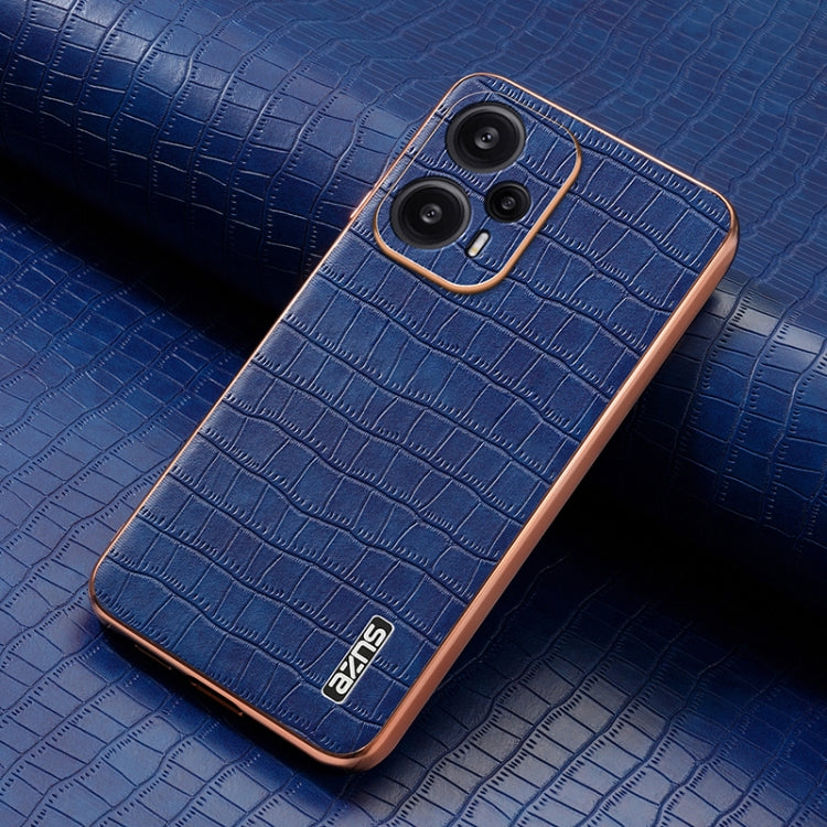 For Xiaomi Poco F5 AZNS Electroplated Frame Crocodile Texture Full Coverage Phone Case(Blue)