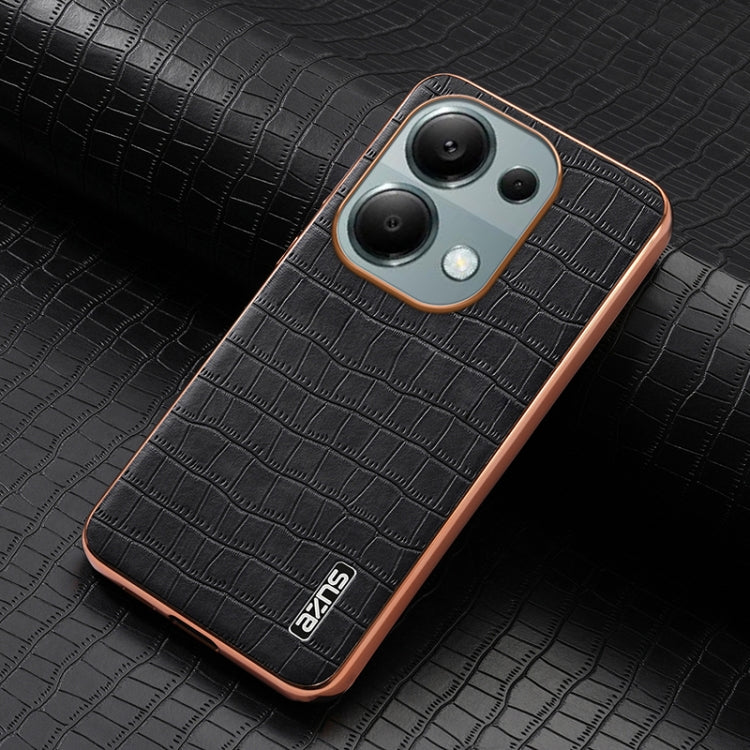 For Xiaomi Poco M6 Pro AZNS Electroplated Frame Crocodile Texture Full Coverage Phone Case(Black)