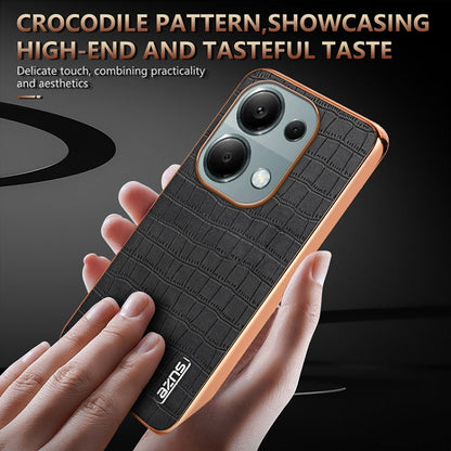 For Xiaomi Poco M6 Pro AZNS Electroplated Frame Crocodile Texture Full Coverage Phone Case(Black)