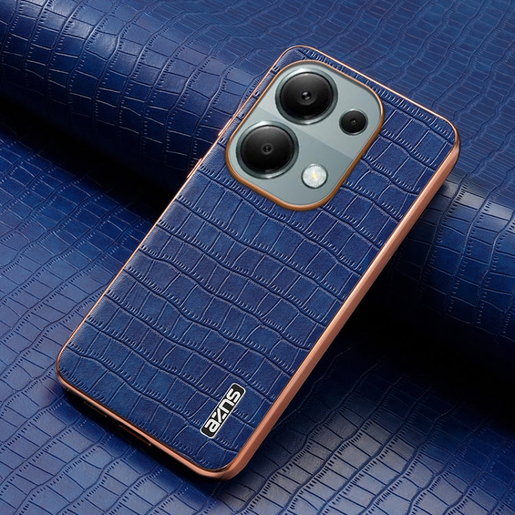 Pour Xiaomi Poco M6 Pro AZNS Coque de téléphone à couverture complète avec cadre électrolytique texture crocodile (Bleu)