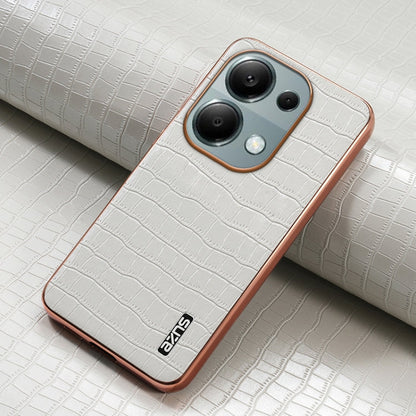 For Xiaomi Poco M6 Pro AZNS Electroplated Frame Crocodile Texture Full Coverage Phone Case(White)
