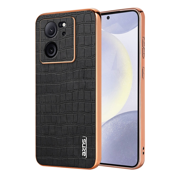 For Xiaomi 13T / 13T Pro AZNS Electroplated Frame Crocodile Texture Full Coverage Phone Case(Black)