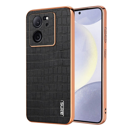 For Xiaomi 13T / 13T Pro AZNS Electroplated Frame Crocodile Texture Full Coverage Phone Case(Black)