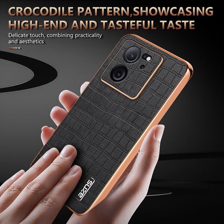 For Xiaomi 13T / 13T Pro AZNS Electroplated Frame Crocodile Texture Full Coverage Phone Case(Black)