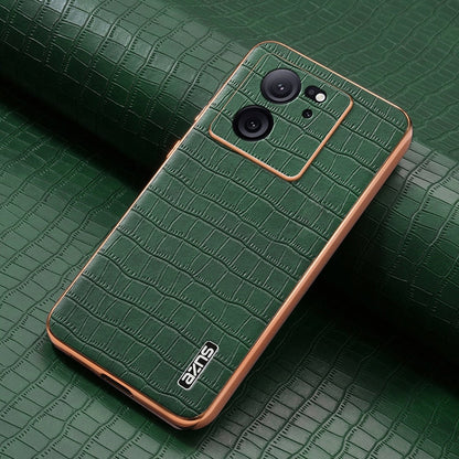 For Xiaomi 13T / 13T Pro AZNS Electroplated Frame Crocodile Texture Full Coverage Phone Case(Green)