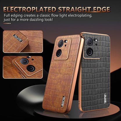 For Xiaomi 13T / 13T Pro AZNS Electroplated Frame Crocodile Texture Full Coverage Phone Case(Green)