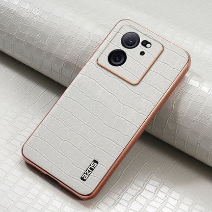 For Xiaomi 13T / 13T Pro AZNS Electroplated Frame Crocodile Texture Full Coverage Phone Case(White)