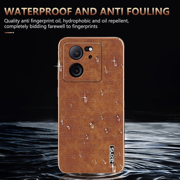 For Xiaomi 13T / 13T Pro AZNS Electroplated Frame Crocodile Texture Full Coverage Phone Case(White)