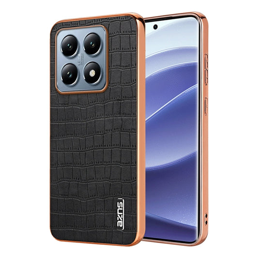 For Xiaomi 14T Pro AZNS Electroplated Frame Crocodile Texture Full Coverage Phone Case(Black)