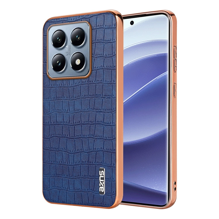 For Xiaomi 14T Pro AZNS Electroplated Frame Crocodile Texture Full Coverage Phone Case(Blue)