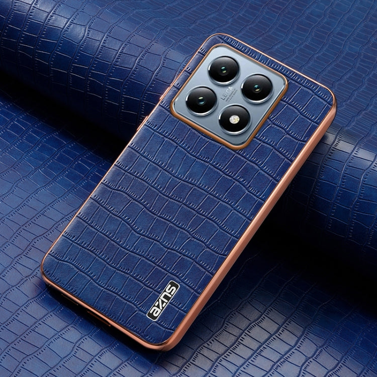 For Xiaomi 14T Pro AZNS Electroplated Frame Crocodile Texture Full Coverage Phone Case(Blue)