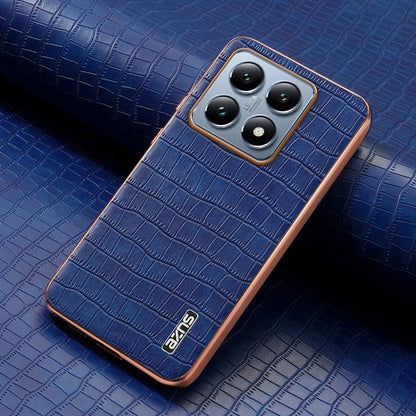 For Xiaomi 14T Pro AZNS Electroplated Frame Crocodile Texture Full Coverage Phone Case(Blue)