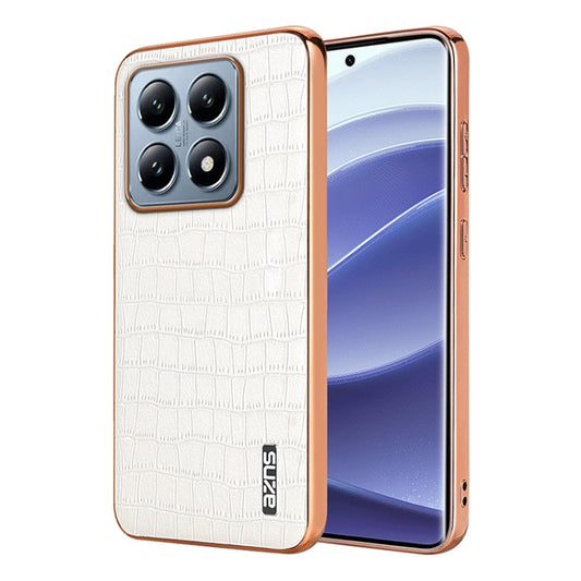 For Xiaomi 14T Pro AZNS Electroplated Frame Crocodile Texture Full Coverage Phone Case(White)
