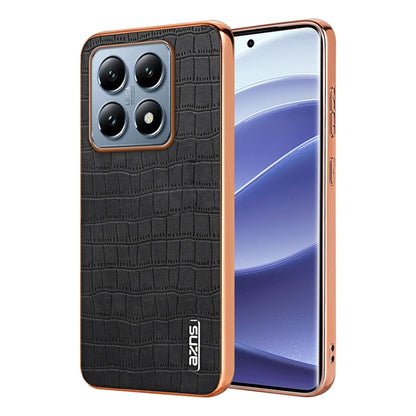 Pour Xiaomi 14T AZNS Étui de téléphone à couverture complète avec cadre électrolytique et texture crocodile (noir)