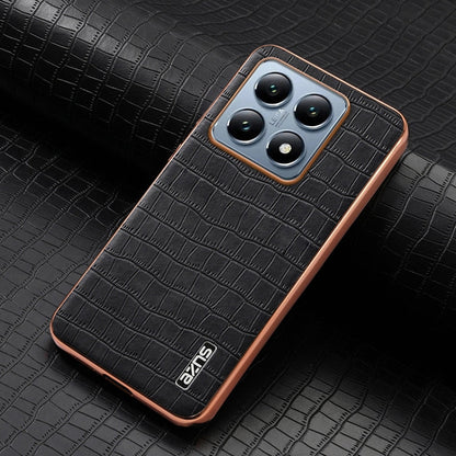 Pour Xiaomi 14T AZNS Étui de téléphone à couverture complète avec cadre électrolytique et texture crocodile (noir)