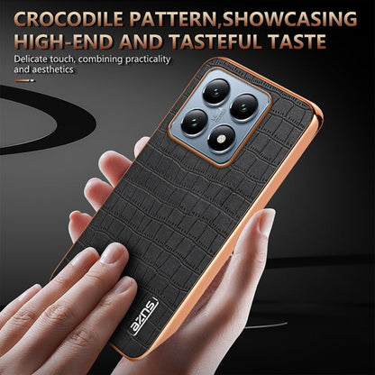 Pour Xiaomi 14T Coque de Téléphone à Couverture Complète en Texture Croco avec Cadre Électroplaqué AZNS (Marron)