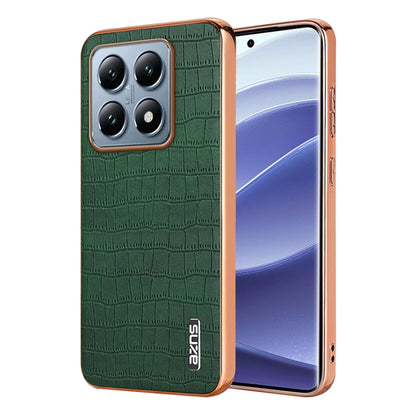 For Xiaomi 14T AZNS Electroplated Frame Crocodile Texture Full Coverage Phone Case(Green)