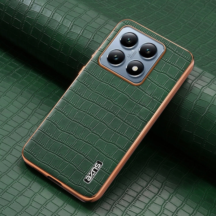 For Xiaomi 14T AZNS Electroplated Frame Crocodile Texture Full Coverage Phone Case(Green)
