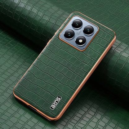 For Xiaomi 14T AZNS Electroplated Frame Crocodile Texture Full Coverage Phone Case(Green)