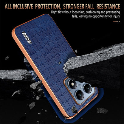 Pour Xiaomi 14T AZNS Étui de téléphone à couverture complète avec cadre galvanisé et texture crocodile (bleu)