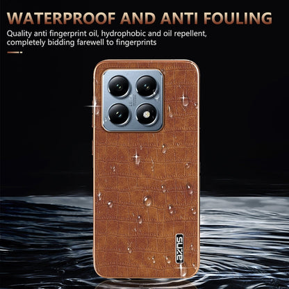 Pour Xiaomi 14T AZNS Étui de téléphone à couverture complète avec cadre galvanisé et texture crocodile (bleu)