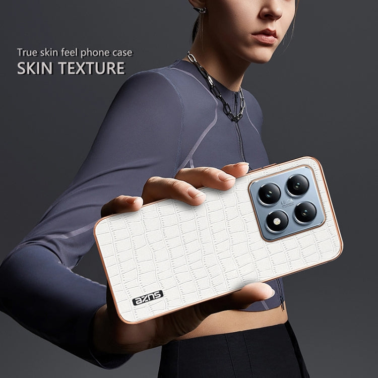 Pour Xiaomi 14T AZNS Étui de téléphone à couverture complète avec cadre galvanisé et texture crocodile (bleu)
