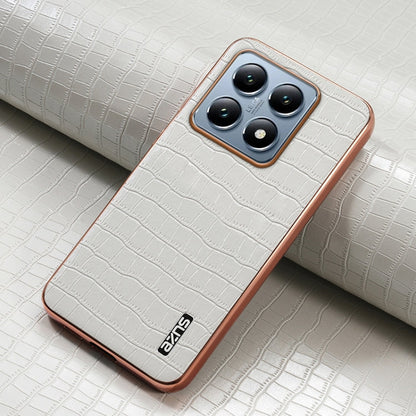 For Xiaomi 14T AZNS Electroplated Frame Crocodile Texture Full Coverage Phone Case(White)