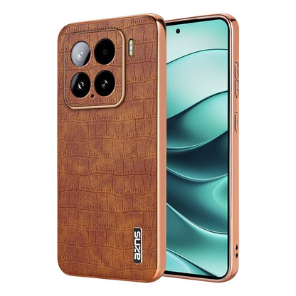 For Xiaomi 15 AZNS Electroplated Frame Crocodile Texture Full Coverage Phone Case(Brown)