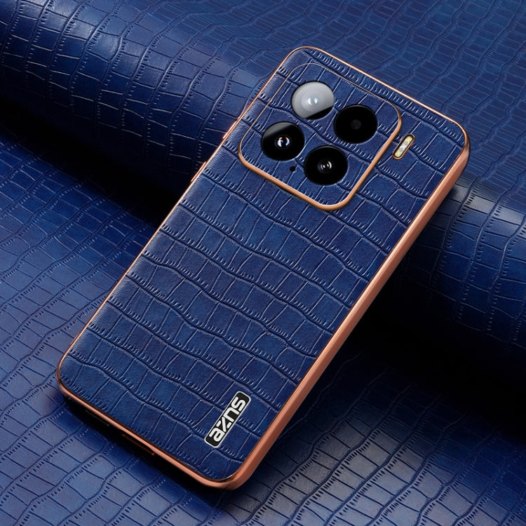 For Xiaomi 15 AZNS Electroplated Frame Crocodile Texture Full Coverage Phone Case(Blue)