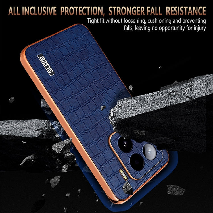 For Xiaomi 15 AZNS Electroplated Frame Crocodile Texture Full Coverage Phone Case(Blue)