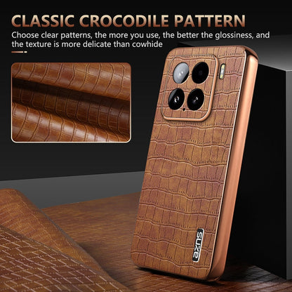 For Xiaomi 15 AZNS Electroplated Frame Crocodile Texture Full Coverage Phone Case(Blue)