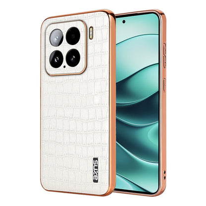 For Xiaomi 15 AZNS Electroplated Frame Crocodile Texture Full Coverage Phone Case(White)