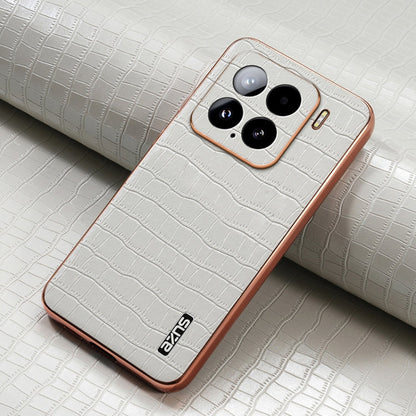 For Xiaomi 15 AZNS Electroplated Frame Crocodile Texture Full Coverage Phone Case(White)